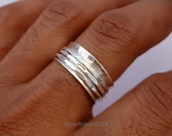 Anello girevole in argento sterling fatto a mano, gioiello Fidget tricolore