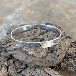 Hammered Sterling Silver Bangle: Textured Open Cuff Bracelet
