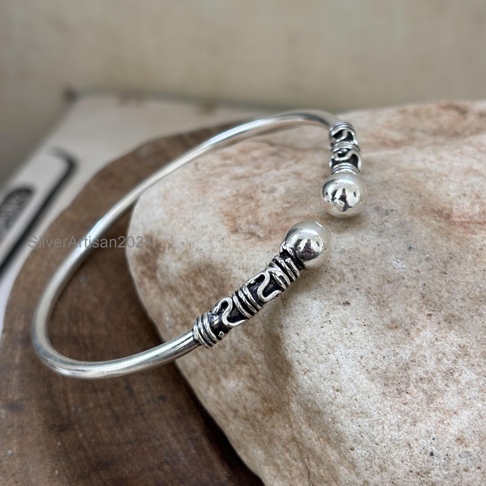 Thick Sterling Silver West Indian Bangle: Boho Yoga Bracelet - Etsy
