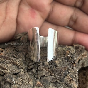 925 Sterling Silver Cuff Ring, Adjustable Wide Band, Handmade Statement Jewelry