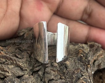 925 Sterling Silver Cuff Ring, Adjustable Wide Band, Handmade Statement Jewelry