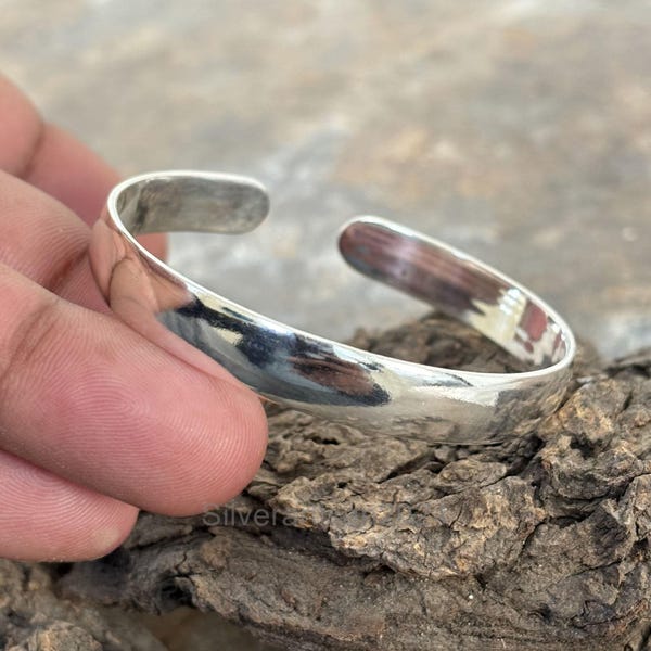 Sterling Silber Manschette Armband: Einfacher Unisex verstellbarer Armreif