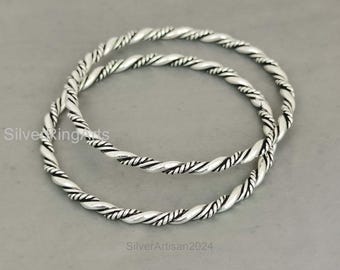 Sterling Silver Twisted Wire Bangle: Stackable Rope Cuff