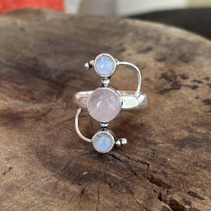 Handmade Sterling Silver Ring Moonstone And Labradorite Gemstones Statement Boho Women Jewelry image 6