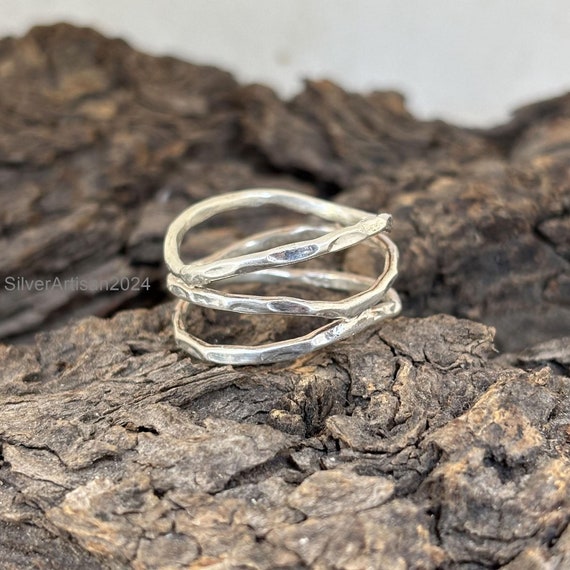 Hammered Sterling Silver Stacking Ring: Chunky Boho Thumb Ring