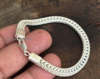 Pulsera trenzada de plata de ley 925, cadena de cuerda hecha a mano, joyería minimalista unisex.