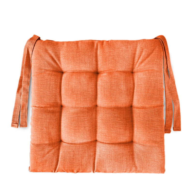 6 Handcrafted Chair Cushions with Ties 40 x 40 cm Kitchen Chair Cushions made in Italy Orange