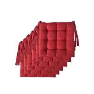 6 handgefertigte Stuhlkissen mit Bändern 40 x 40 cm Küchenstuhlkissen, hergestellt in Italien Rot