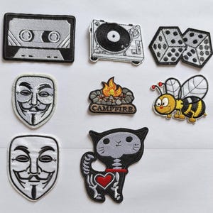 DJ Deck Plattenspieler Plattenspieler Plattenspieler Würfel Würfel Katze, Hummel, Gesicht klein, Gesicht groß, Klebeband, Aufnäher Aufnäher zum annähen