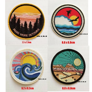 Birds and Sea Sunset, Make More Detours, Desert Sun, Blue wave Sunset Iron On / Sew On Patch Badge
