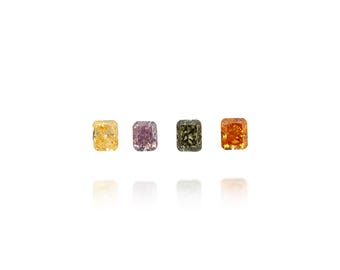 4 diamantes naturales de 0,50 quilates sueltos, amarillos, rosas, naranjas y verdes, talla cojín SI1-I1, ideales para la fabricación de joyas. Piedras preciosas, regalo excepcional.
