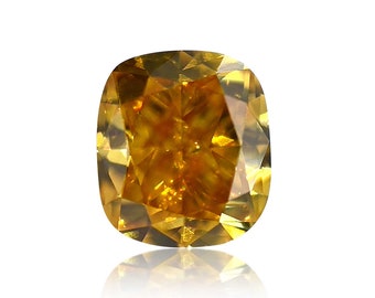 0.51 TCW Natural Loose Diamond, Fancy Deep Orangy Yellow Color, Cushion Modified Brilliant Shape, SI1 Clarity Gia Certified Handmade Jewelry