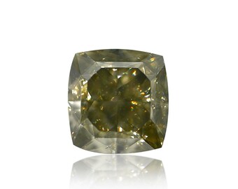 1.01 TCW Natural Loose Diamond, Fancy Dark Gray-yellowish Green Color, Cushion Modified Brilliant Shape, SI1 Clarity Gia Certified Rare Gift