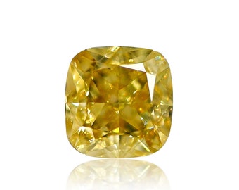 0.37 TCW Natural Loose Diamond, Fancy Intense Yellow Color, Cushion Modified Brilliant Shape, SI1 Clarity Gia Certified Handmade Jewelry