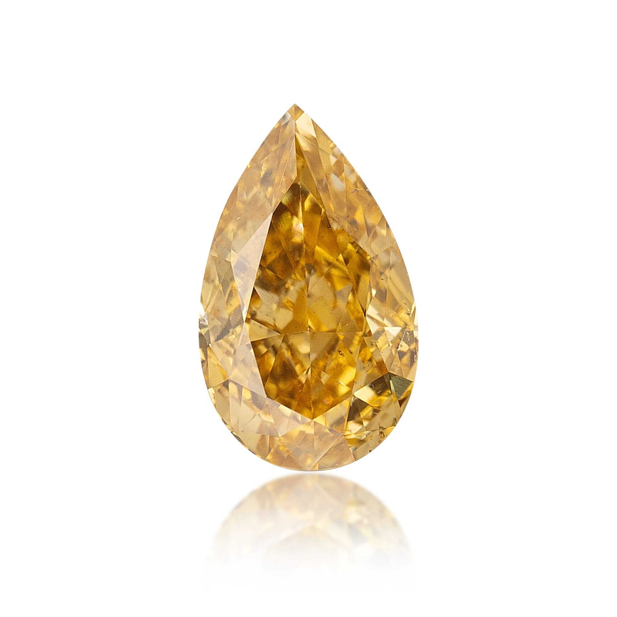 0.35 Carat Fancy Intense Orangy Yellow Color Natural Diamond Pear 
