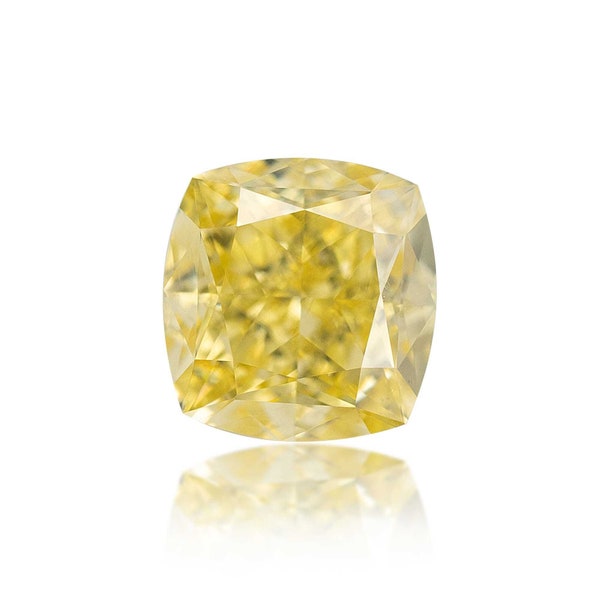 0.38 Carat Natural Loose Diamond, Cushion Modified Brilliant Cut, Fancy Intense Yellow Color, VS2 Clarity GIA Certified Rare Gift For Her