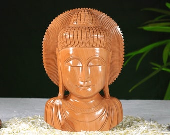 Wooden Gautama Buddha Bust Statue, Meditating Buddha, Buddhist Figurines, Buddha Statue Small for Home, Desk Decor