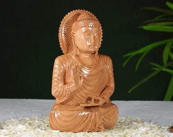 Wooden Sitting Gautama Buddha Statue, Meditating Buddha, Buddhist Figurines, Buddha Statue Small for Home, Desk Decor