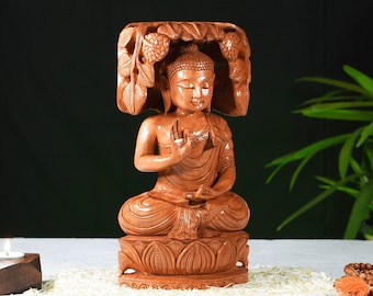 Wooden Sitting Gautama Buddha Statue, Meditating Buddha, Buddhist Figurines, Buddha Statue Small for Home, Desk Decor