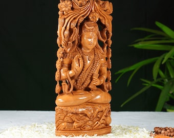 Wooden Hand Carved Shiva Statue, Lord Shiva Statue, Mahadev Statue, Trident, Hindu God, Adiyogi Statue, Meditating Shiva, Indian Arts