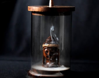 Backflow Incense Burner Wooden Buddha Waterfall Incense for Meditation Yoga Home Fragrance Aromatherapy Gift Modern Art - 60 cones included