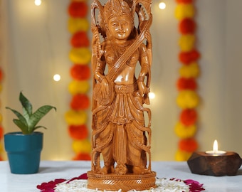 Wooden Saraswati Statue, Hand Carved Standing Wooden Saraswati Idol, Wood Saraswati Statue. Hindu goddess of Arts, Music & Knowledge