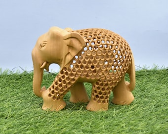 Wooden Elephant Statue | Wood Hand Carved Elephant Figurine Décor | Lucky Elephant Gifts | Hand Carved Elephant Sculpture