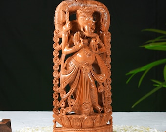 Wooden Hand-Carved Lord Ganesha #Sitting Ganesh Statue #Hindu Elephant God #Good Luck God #Vinayaka Statue #Lambodara #Ganesh for Altar