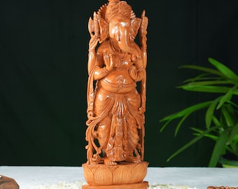 Wooden Hand-Carved Lord Ganesha #Sitting Ganesh Statue #Hindu Elephant God #Good Luck God #Vinayaka Statue #Lambodara #Ganesh for Altar