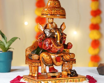 Wooden Hand-Painted Lord Ganesha #Sitting Ganesh Statue #Hindu Elephant God #Good Luck God #Vinayaka Statue #Lambodara #Ganesh for Altar