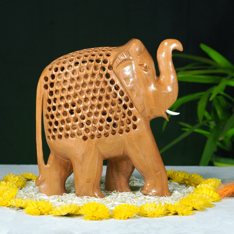 Wooden Elephant Statue Wood Hand Carved Elephant Figurine Décor - Etsy