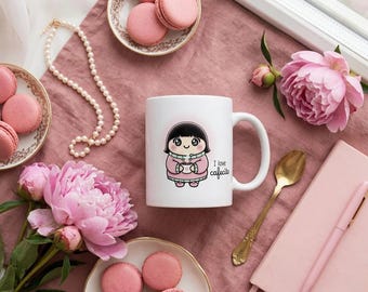 Latina Girl Cafecito Illustration Mug | Glossy Ceramic Coffee Cup