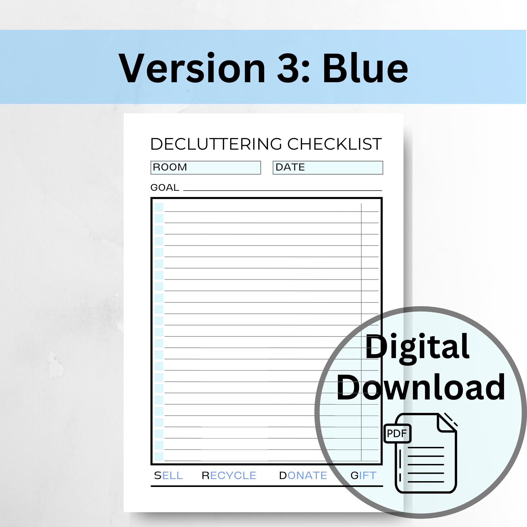 Decluttering Checklist, Template, Instant Download, 5 Colour Options ...