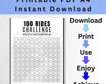 100 Rides Challenge Printable Bundle, Cycling Tracker A4, Ride Log, Monthly Overview, Stats Goals, Ride Notes, Certificate, Black White Grey