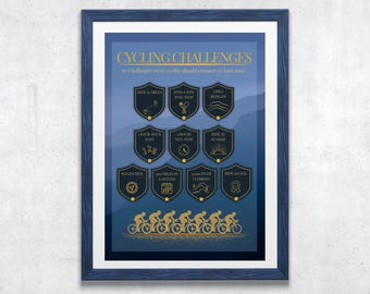 Cyclist Bucket List Poster | 10 Cycling Challenges | Wall Art Printable | Digital Download