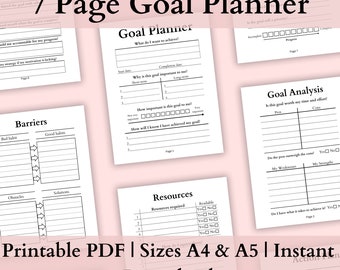 Goal Planner | Goal Setting | Productivity | Motivation | Lifestyle | Template | Printable A4 and A5 PDF | Instant Download