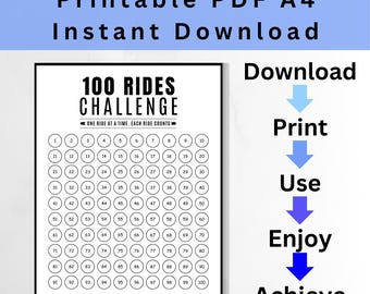 100 Rides Challenge Printable Bundle | Cycling Tracker A4 | Ride Log, Stats and Goals, Certificate | Black & White PDF