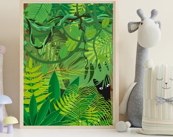 King of the Jungle Wall Art | Humorous Animal Scene | Tropical Jungle Digital Download | PDF 3 Sizes | Print at Home