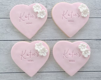 Personalised Hens cookies/Heart cookies / Bridal shower /Hens party/Pretty cookies /Sugar cookies/Favours/Party favours/ Wedding/Bride to be