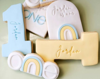Custom Rainbow Number One Birthday Cookies – Personalized Sugar Cookies