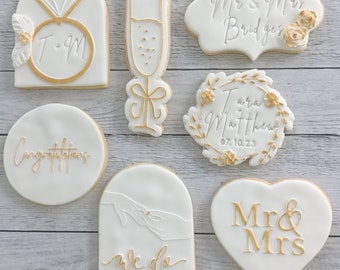 Engagement cookies/ Elegant cookies/Engagement Favours/ Sugar cookies/ white and gold theme/ Wedding/I do/ Wedding event/Cookies