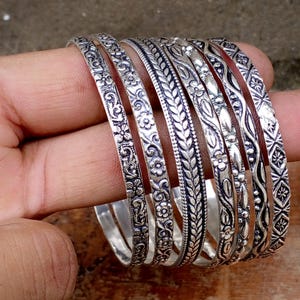 Set di 7 bracciali in argento sterling, gioielli boho impilabili per le braccia