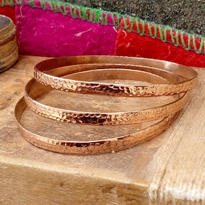 Armringar i massivt 100 % rent koppar, hamrade smycken, unisexarmringar, meditationsarmringar, populära 3-pack armringar, boho-armring, gåva till en vän