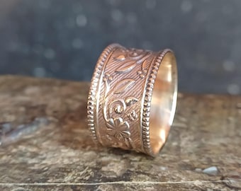 Handmade Solid Copper Flower Ring: Boho Statement Band