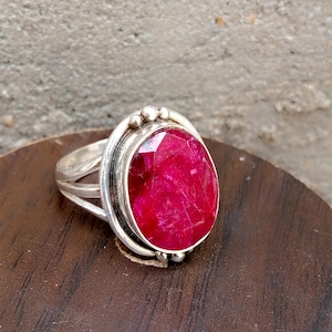 Natural Ruby Ring, Solid 925 Sterling Silver Ring, Gemstone Ring, Handmade Ring, Boho Ring, Designer Ring, Statement Ring, Gift For Wedding