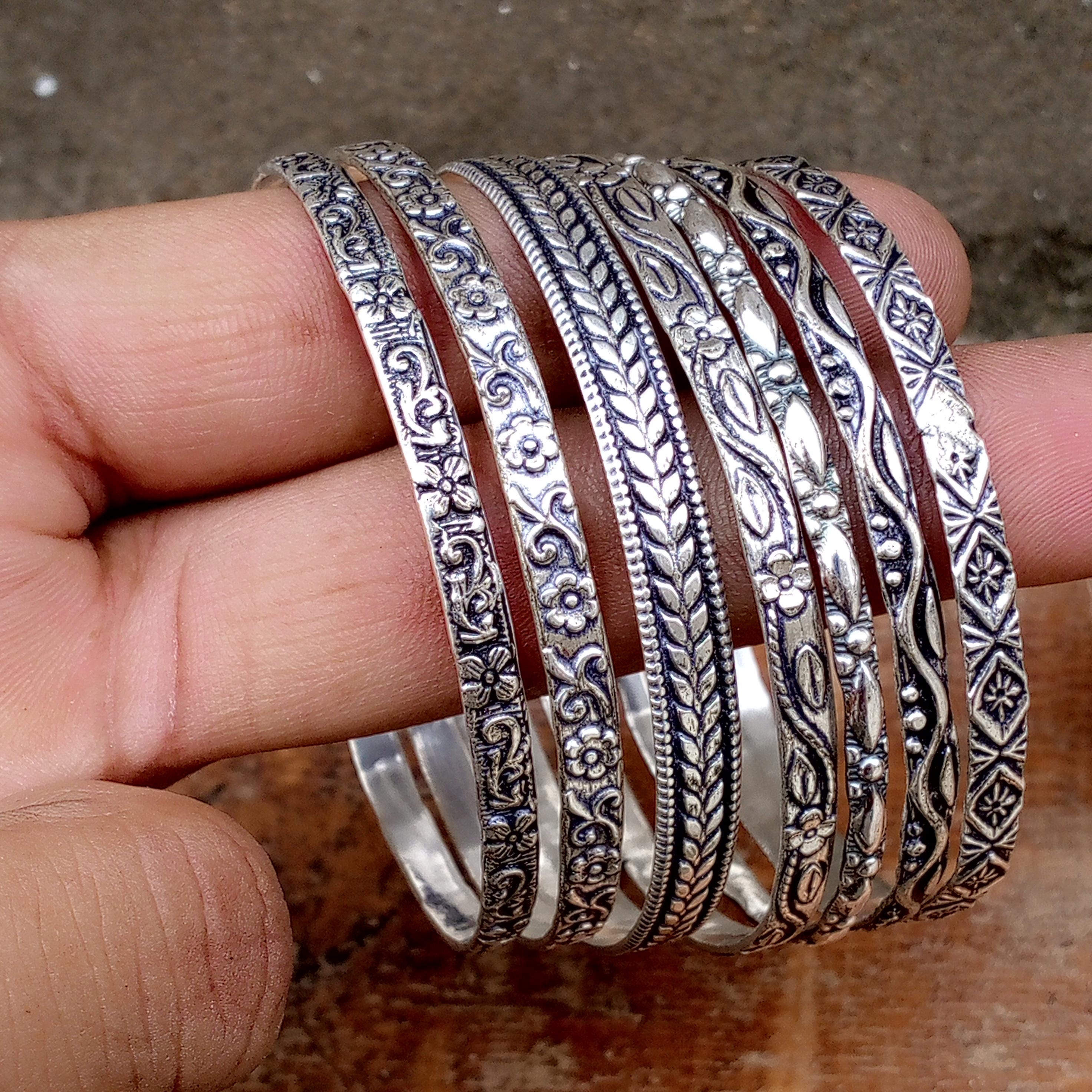 Set of 7 Sterling Silver Bangles, Stackable Boho Arm Jewelry - Etsy