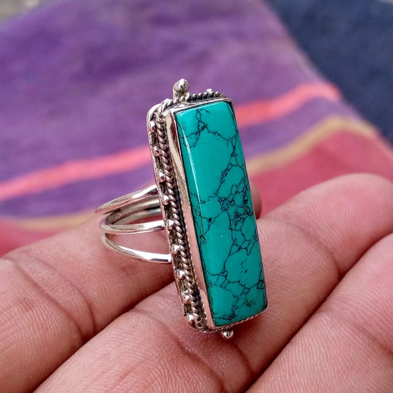 Handmade Turquoise Statement Ring, 925 Sterling Silver Boho Band - Etsy