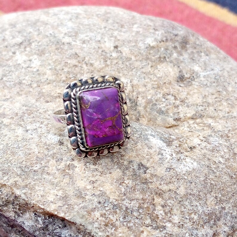 Purple Copper Turquoise Sterling Silver Statement Ring, Boho Gemstone ...