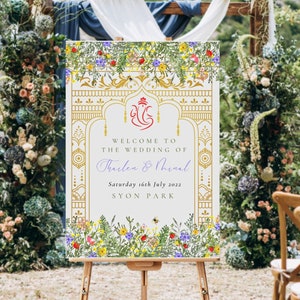 Botanical Hindu Wedding Welcome Sign