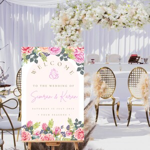 Floral Hindu Wedding Welcome Sign